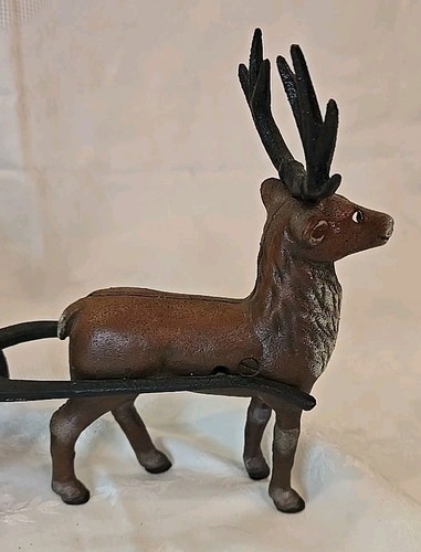 Vintage Cast Iron Metallic Santa on Sleigh with Reindeer- Very Heavy - Picture 6 of 11
