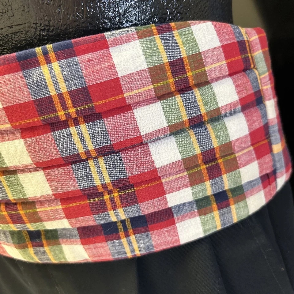 Hombre Rojo Verde TARTÁN Algodón Indio MADRAS Cuadros Ajustable PLISADO Faja Foto 4 de 4