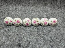 Vintage Ceramic Drawer Knobs Pink Rose Floral Cabinet Pulls Set 6
