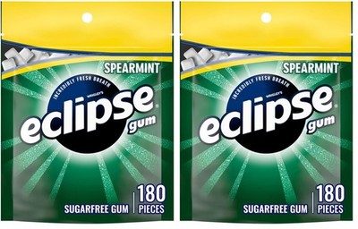 ECLIPSE Spearmint Chewing Gum Sugar Free, 180 Count (Pack of 2),