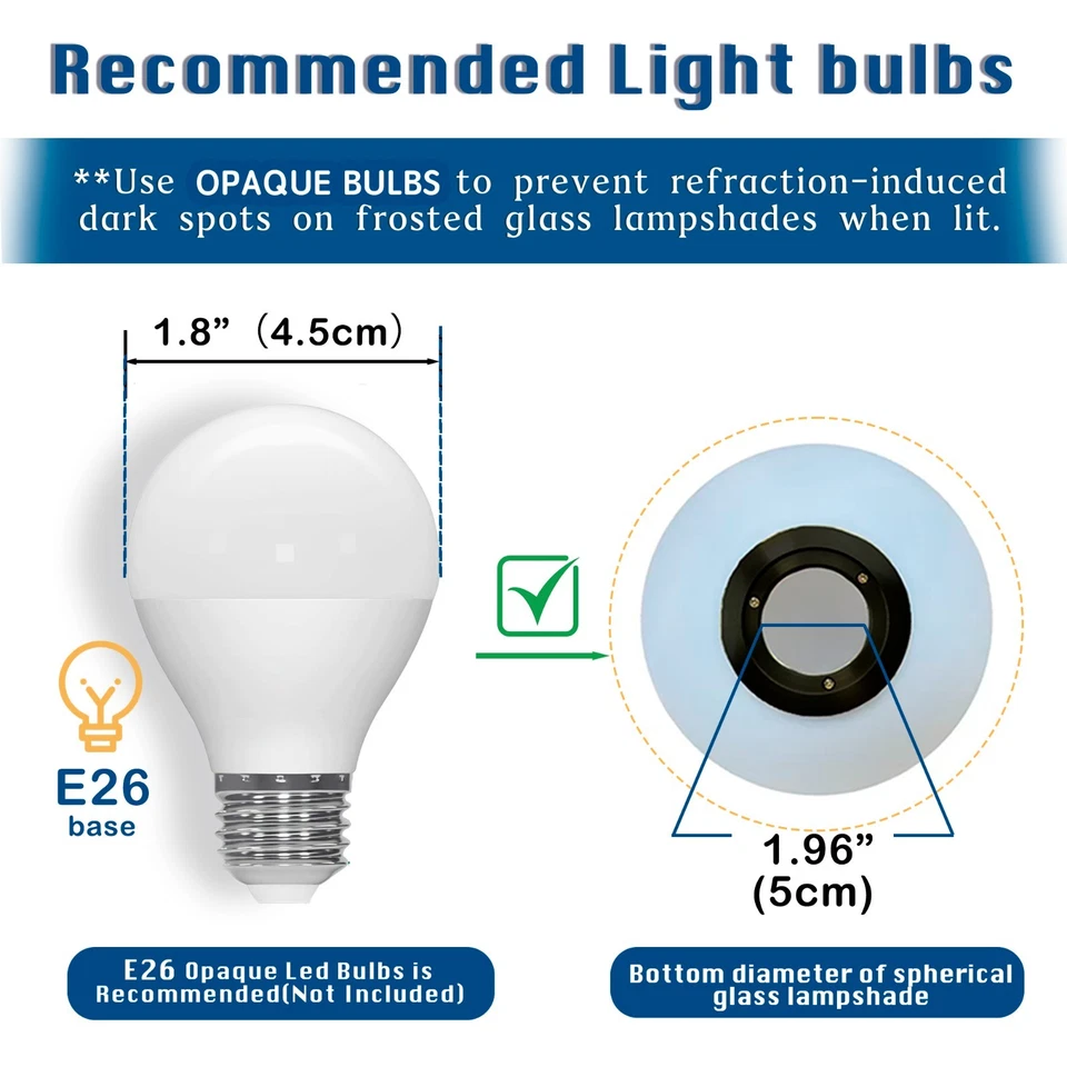 Lámpara de techo moderna negra montaje empotrado con pantalla de globo de vidrio de 7,1"" E26 60W Foto 2 de 4