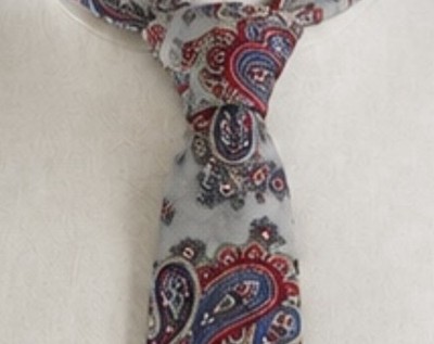 Benchmark Paisley Necktie Mens OS Grey Red Blue Silk Made in USA Classic Formal