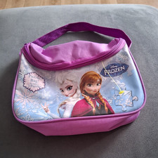 Disney Frozen Elsa Anna Purple Blue Top Handle Zip Small Fabric Kids Bag