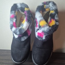 bebe Multicolor Faux Fur Bootie Slippers Women's Rhinestone Logo Cushioned