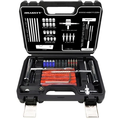 HASKYY Juego de reparación de neumáticos juego de pinchazos parche 53 piezas para coche turismo motocicleta SUV