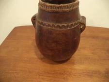 SOLID WOOD JUG VESSEL ANTIQUE HAND CARVED FROM ONE PIECE OF WOOD 8.50" TALL 8" W