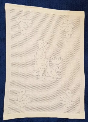 Yellow Vintage Pram Blanket Cellular Girl Feeding Geese Duck Bird