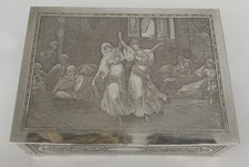 Antique Fine Orientalist Silver European Box With Dancers Haram Scene