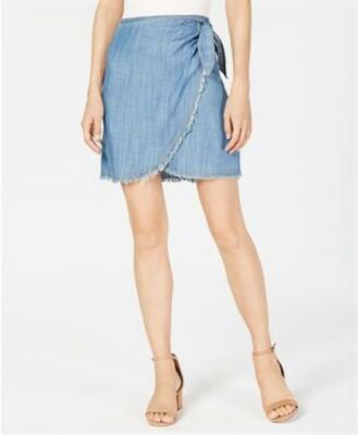 Street Style Skirt Outfit Denim Wrap Skirt Mini Sage The Label