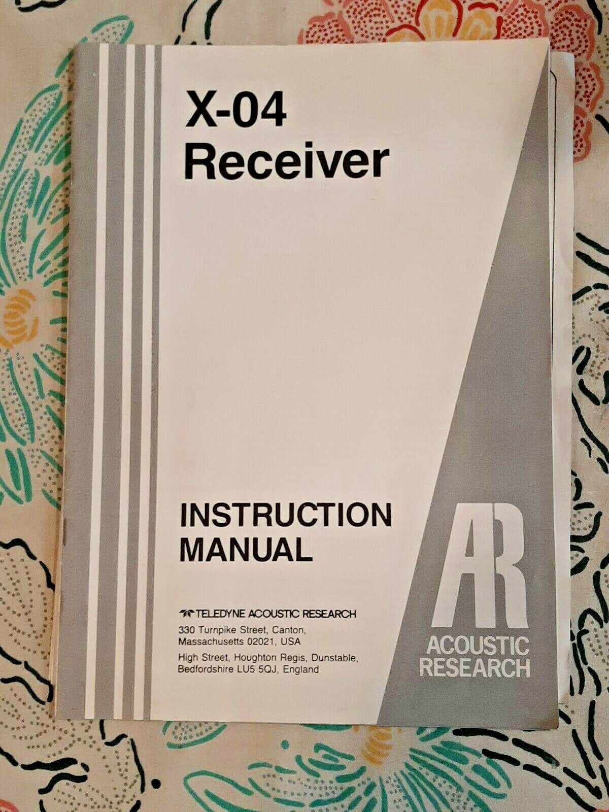 ACOUSTIC RESEARCH X-04 ECEIVER  MANUAL, Warranty Card - Original
