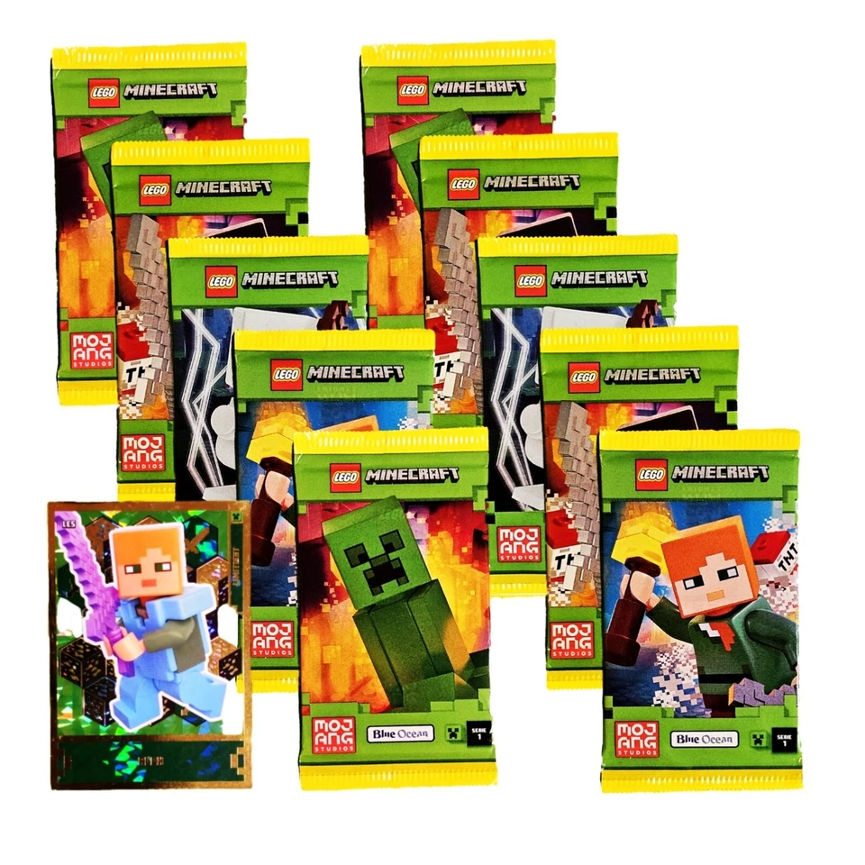 10 Booster Lego Minecraft Serie 1 Trading Cards + Karte LE 5 Alex