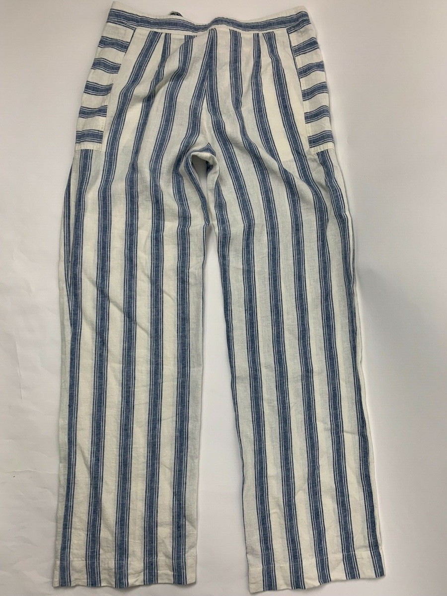 Laundry by Shelli Segal Ivory Blue Striped Lagenlook Linen Pants 6 Nice! View 5