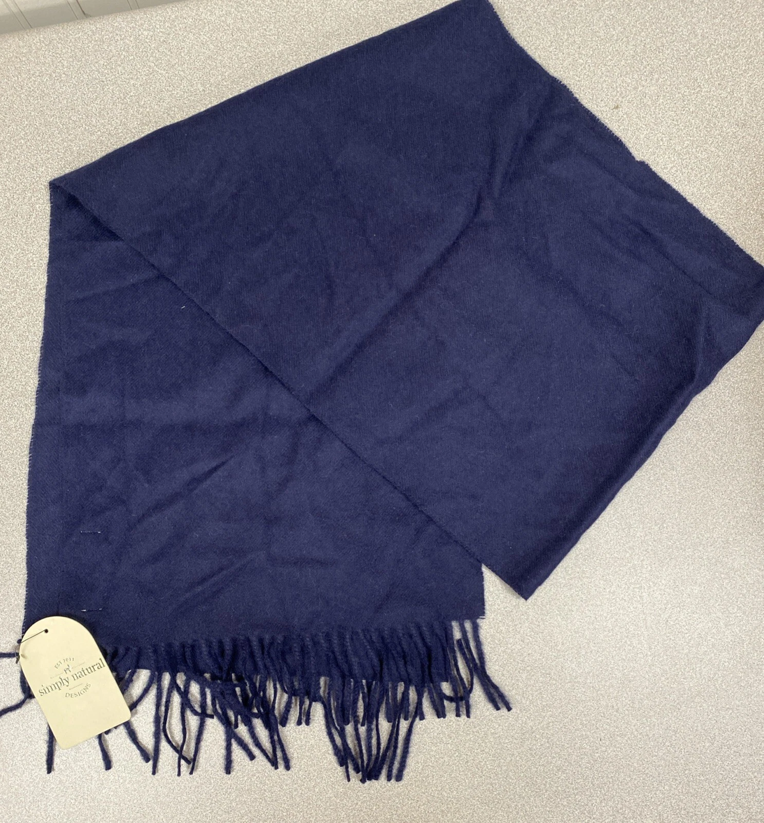 Simply Natural Designs Alpaca Scarf Navy Blue Fringe NWT