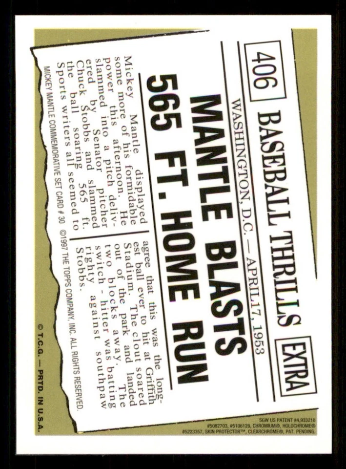 1997 Topps Mantle Finest #30 Mickey Mantle - Image 2 of 2