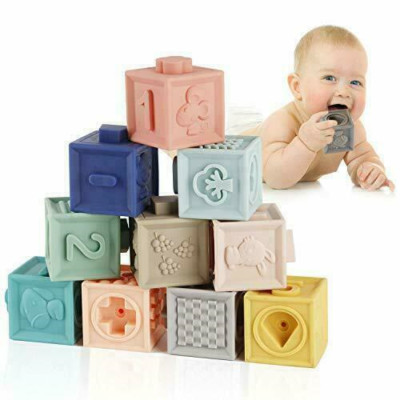 Mutilcolor Stacking Blocks Rubber Cube Bricks Toys For Toddler Baby 0-12 Months