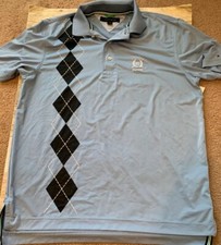 EUC Mens Blue Tommy Hilfiger Flag Spellout Print Polo Shirt Golf Medium