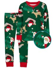 NWT Carter's 2-Piece Santa 100 Snug Fit Cotton PJs, Green, 12m/18m/24m/5