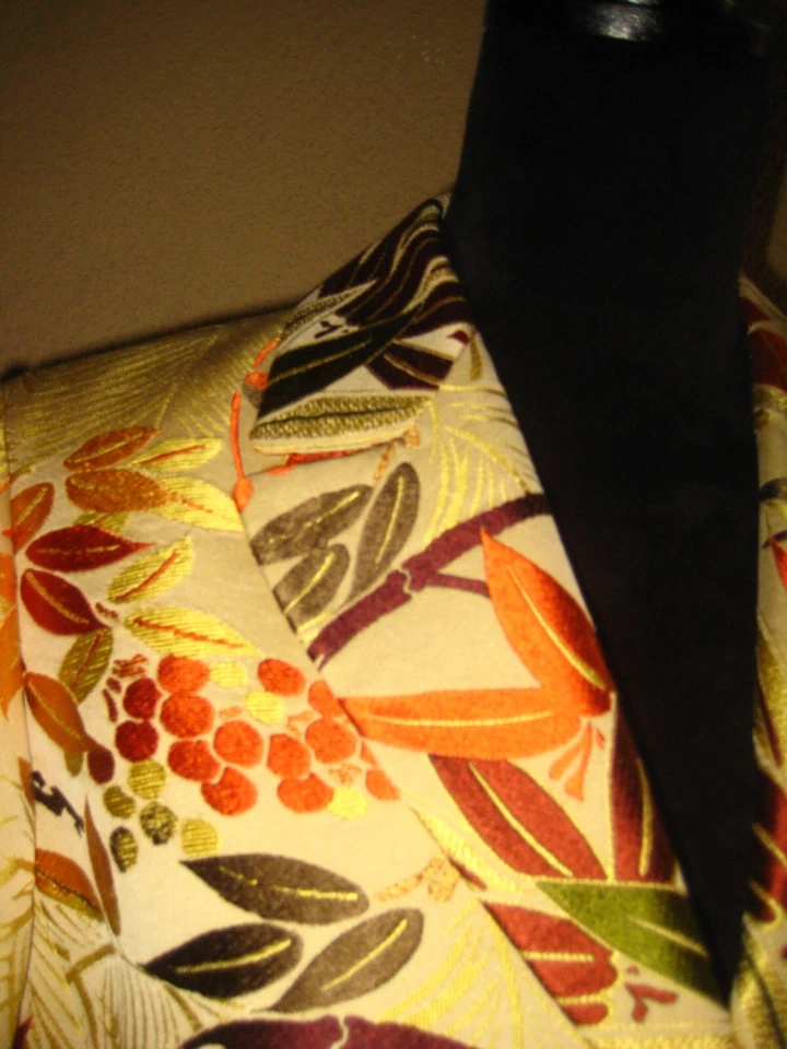 Blazer de noche Anne Klein 100 % seda oro/bronceado brocado 3 bolsillos puños plegables 10 Foto 3 de 4