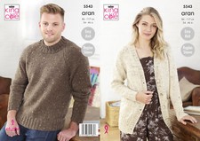 King Cole Ladies & Mens Aran Knitting Pattern Easy Knit Cardigan & Sweater 5543