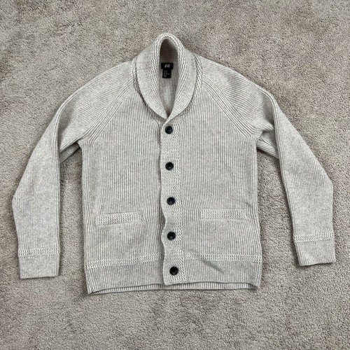 H\u0026M Beige Shawl Neck Button Front Wool 
