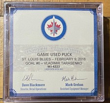 Vladimir Tarasenko St. Louis Blues Game Used Career Goal #168 Puck A:#26/#19