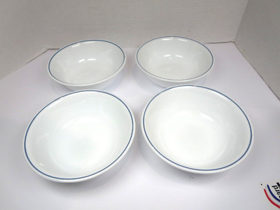 Corelle By Corning 16-oz Soup Cereal Bowls 6.25  Blue Grey Rim Set of 4 USA