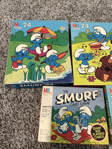 Smurf Puzzle Lot (4) And Smurf Card Game 1980’s Milton Bradley - Picture 2 of 5