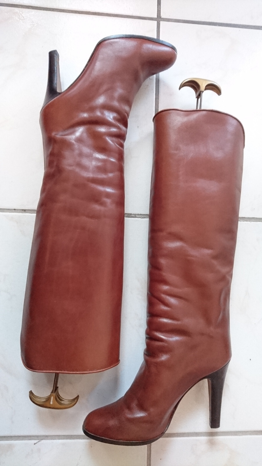 Bottes Vintage TOPX Italie 1982 - Cuir Doré - Talon Aiguille Haut - Pointure 37,5 - Occasion