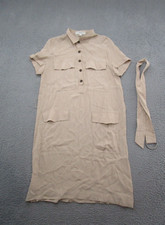 Love Tree Beige 1/4 Button Belted Short Sleeve Dress Women's Size M Rayon