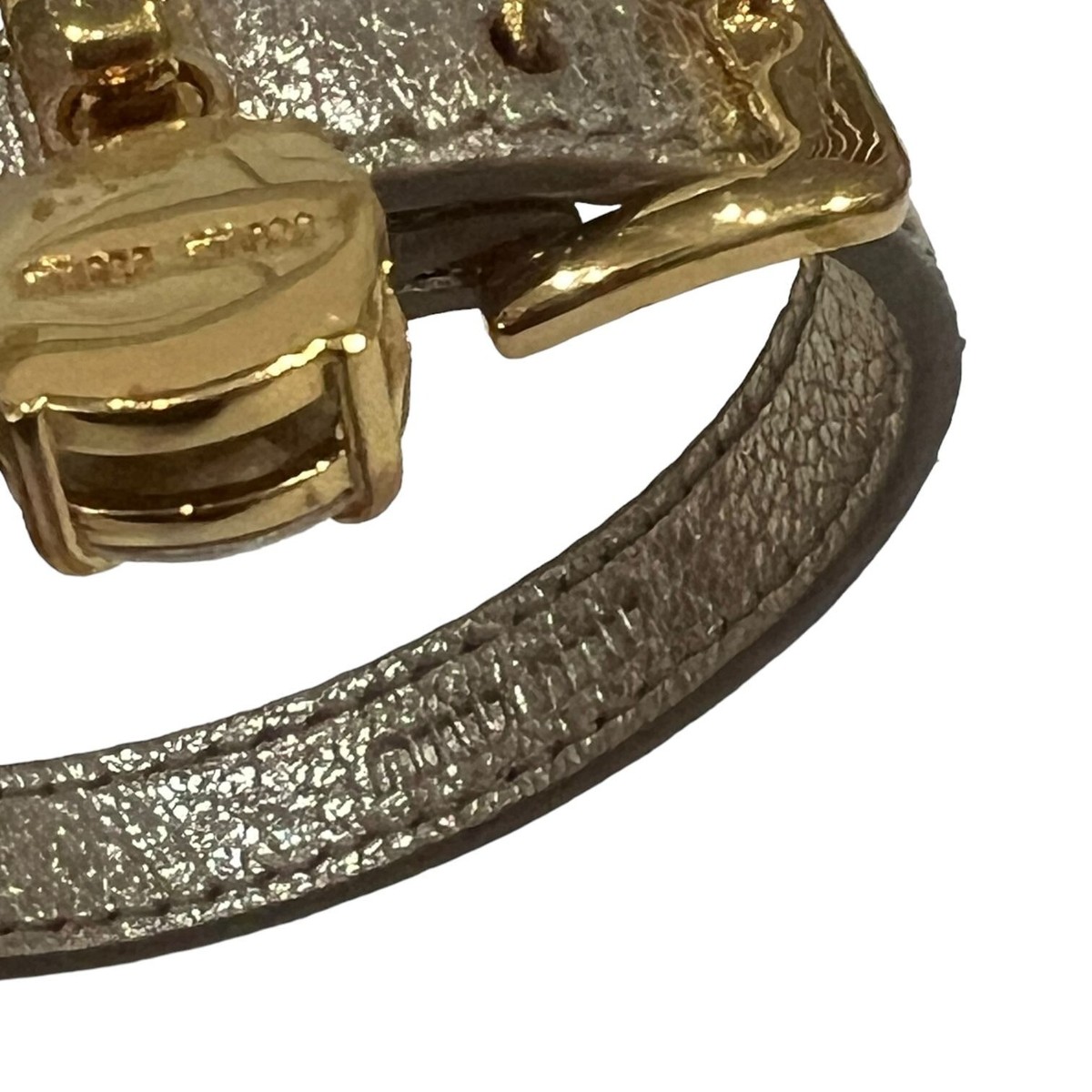 MIU MIU: Gray Leather & Gold Metal with White Cristal