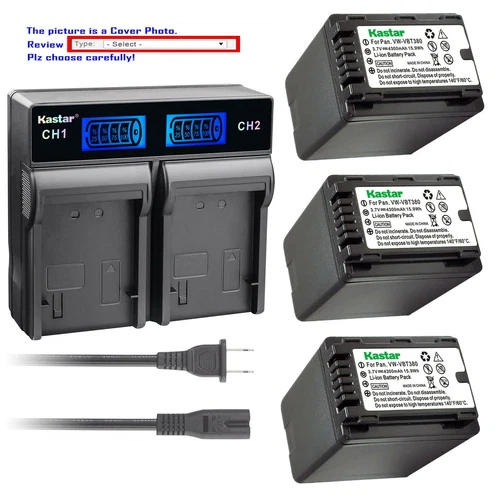 Kastar Battery LCD Rapid Charger for VW-VBT380 & Panasonic HC-VX980M HC-VX981