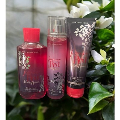 Bath & Body Works Forever Red Set Mist Cream Wash BBW Lot x3 Rare Vanilla Rum