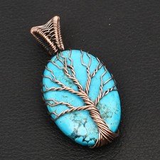Tree Of Life Turquoise Gemstone Copper Wire Pendant Jewelry Gift 2.16
