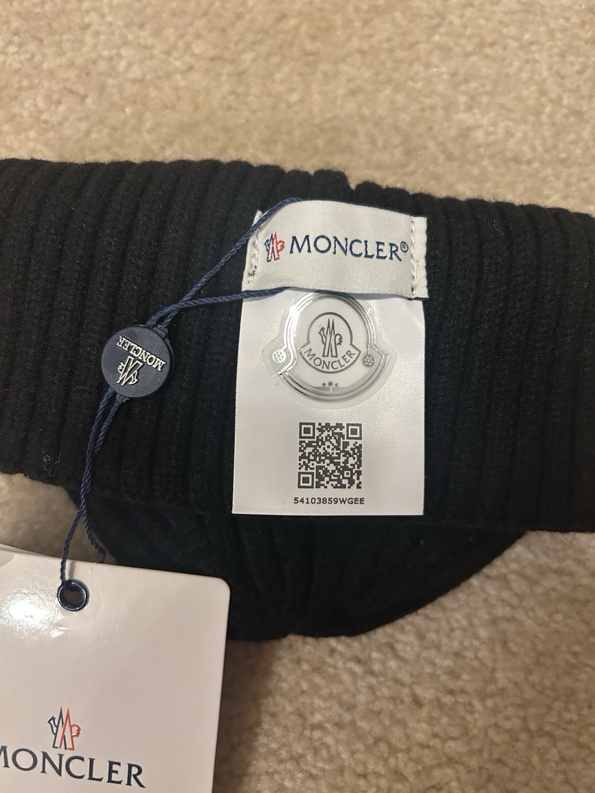 Moncler Black Wool Knit Beanie Unisex Adults Winter Hat Logo Designer Ski thumbnail 3
