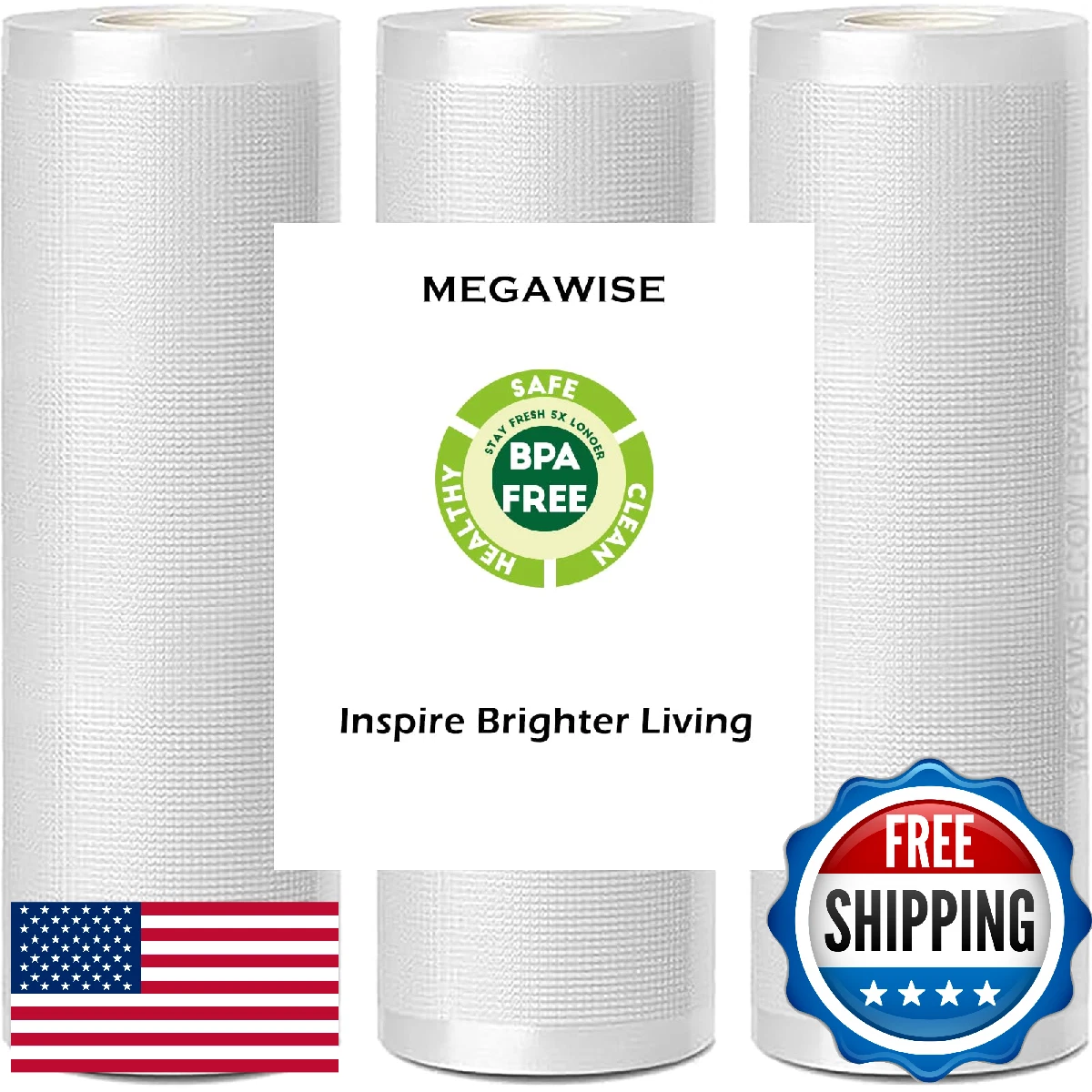 MegaWise 3 Rolls Vacuum Sealer Bags 8in x 21.6ft for Meal Prep Sous Vide