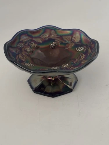 Fenton Old Carnival Glass Blackberry Miniature Compote Bowl Cobalt Base