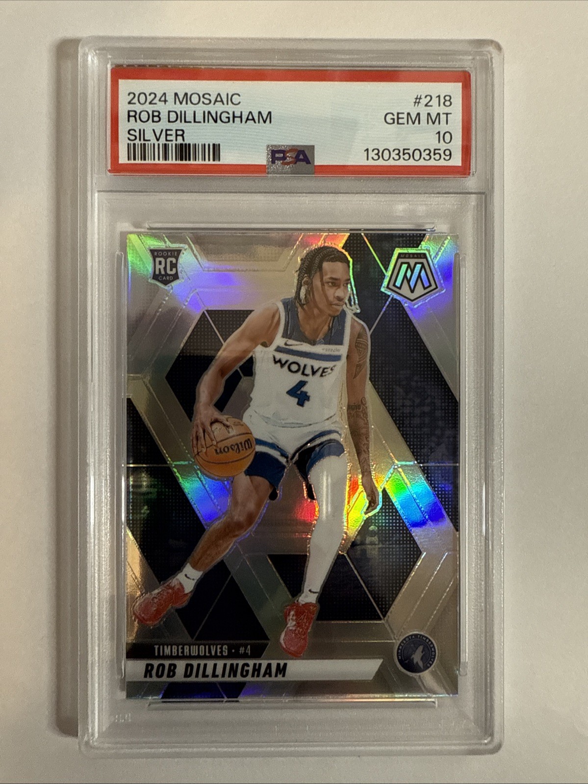 2024-25 Panini Mosaic Rob Dillingham Silver Prizm Rookie #218 PSA 10 / POP 1