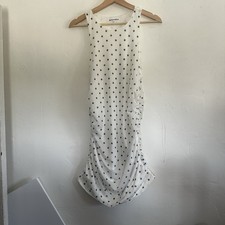 Reformation Tiel Mini White Dress Ruched Bodycon Mesh Small Black Polka Dots Med