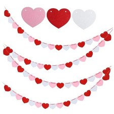 4 Pack Felt Heart Garland Banner, Romantic Valentines Decorations, Pre-Strung