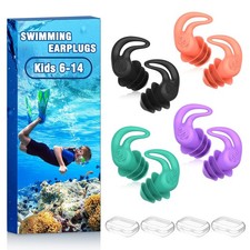 Waterproof Ear Plugs for Swimming Kids - 4 Pairs Reusable Silicone Swimming E...