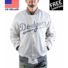 Los Angeles Dodgers Full-Snap Silver and Grey Satin Varsity Bomber Men's Jacket