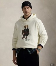 Polo Ralph Lauren Bear Long-Sleeve Fleece Graphic Cream Men s Hoodie Size L