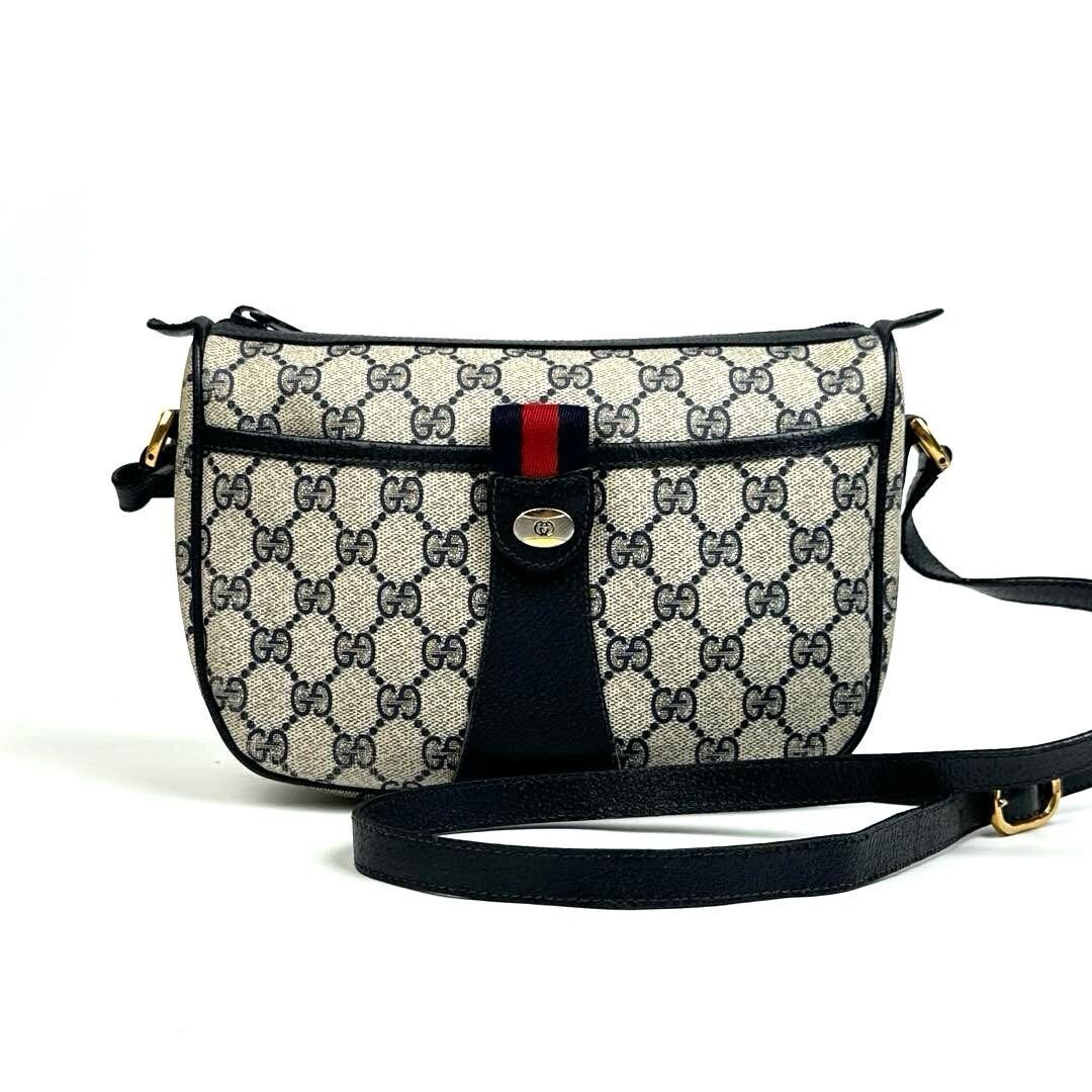 Gucci GG Supreme Web Stripe Navy PVC Shoulder Bag Vin… - Gem