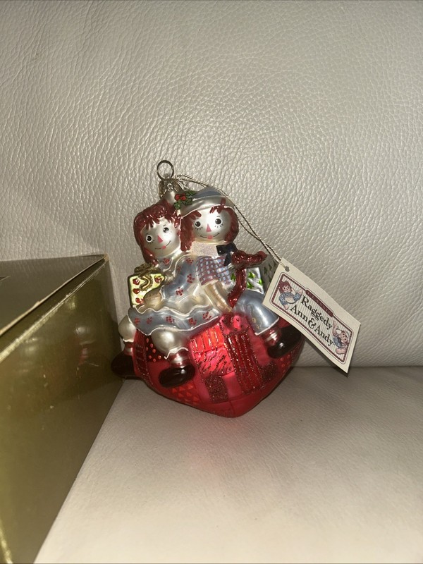 Polonaise Kurt Adler Raggedy Ann & Andy Heart Glass Ornament 5.5" New w/o Box