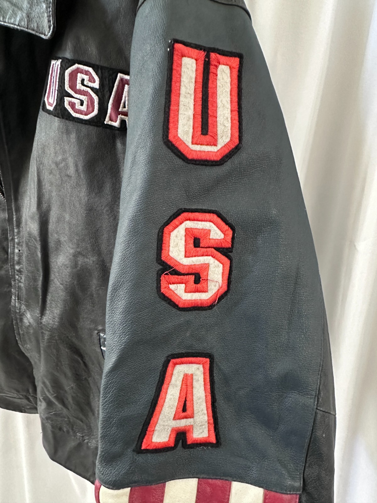 Trashed Black Leather USA Jacket Eagle American F… - image 9