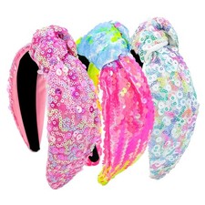 XIMA 3 PCS Sequin Headbands for Women and Girls Neon Rainbow Sparkle Statemen...