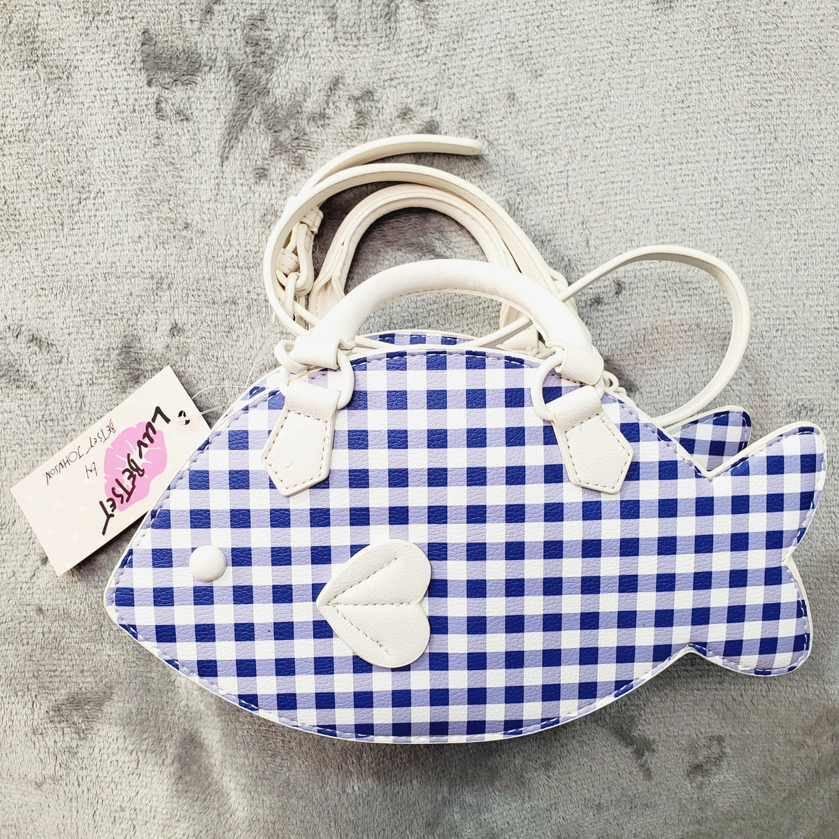 バード Betsey Johnson Crossbody Bag Fish Blue Gingham Nautical Kitsch