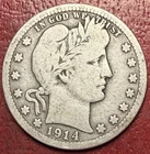 1914-D Barber Quarter. Toned. Free Shipping