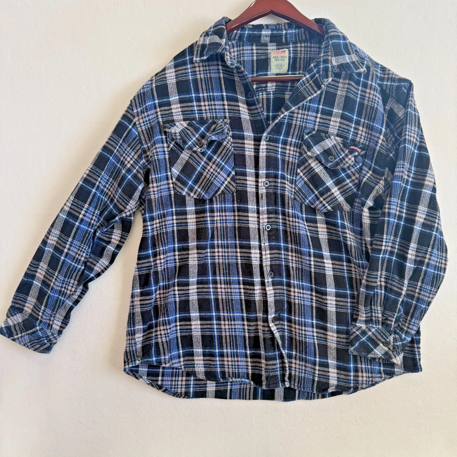Dickies Flannel Men’s 2XL Shirt Jacket Blue Plaid Long Sleeve Workwear Outdoor