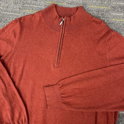 LL Bean Cotton Cashmere Blend 1/4 Zip Sweater Mens Large Red Mock Neck 275298